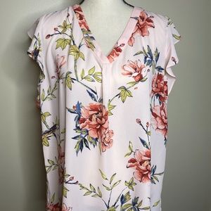 Premise Pink Floral Ruffle Sleeve Blouse